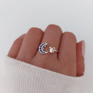 Anillo gatito luna azul